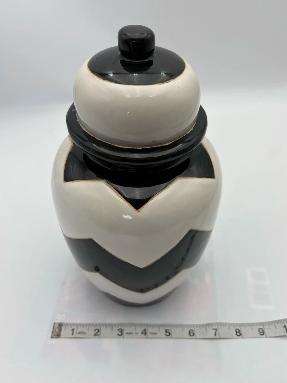 Retired Nate Berkus Black and White Chevron Striped Ceramic Ginger Jar with Lid